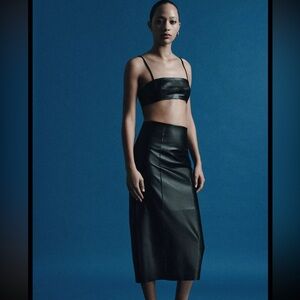 NWT- Black 100% Leather Midi Skirt Set